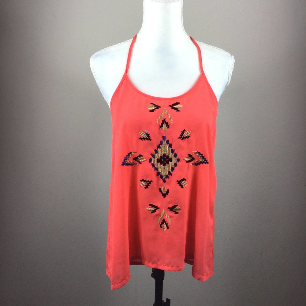 Dina Be Coral Pink Embellished Tank Top Size M